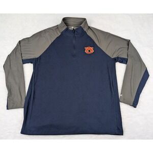 Auburn Tigers 1/4 Zip Pullover Men's L‎ Gray Blue Stretch Poly Blend Long Sleeve